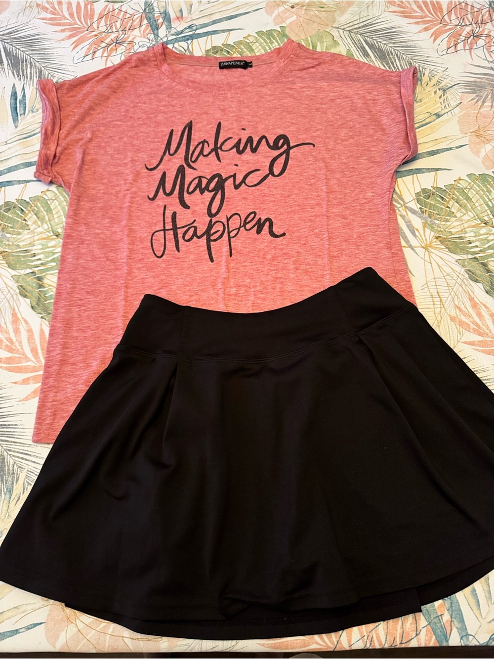 Women's Heather Pink 'Making Magic Happen' Tee and Black athletic skirt
